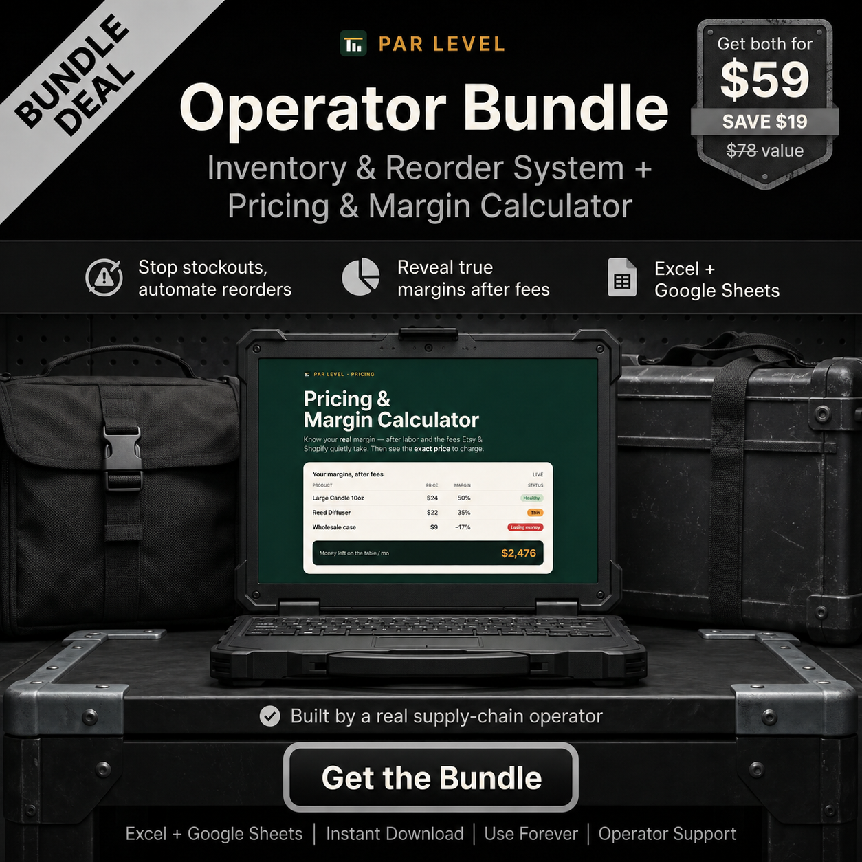 Par Level — Operator Bundle: Inventory & Reorder System + Pricing & Margin Calculator