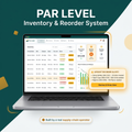 Par Level inventory and reorder dashboard with color-coded stock status and auto buy-list